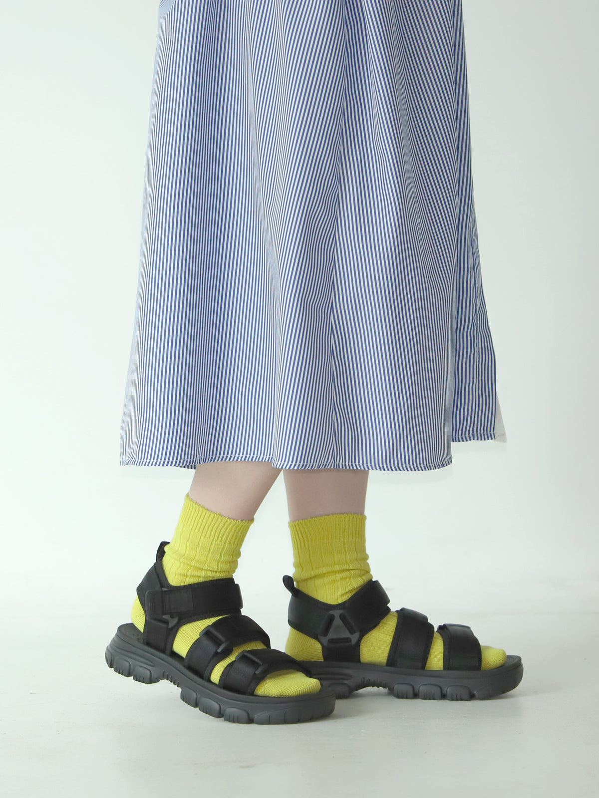 【WEB限定】上品な大人カラーリブショートソックス - イエローグリーン
