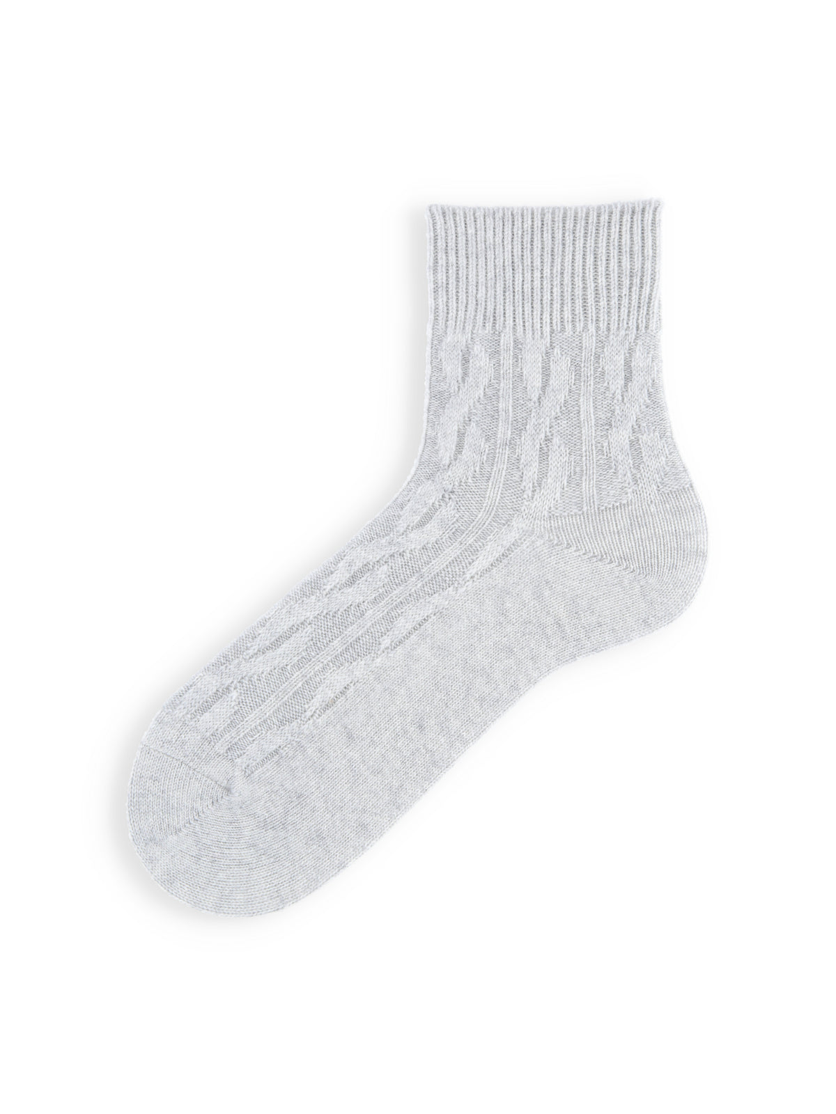 【毛混】PURE WOOLを楽しむ紡毛ケーブル柄ショートソックス - グレーモク