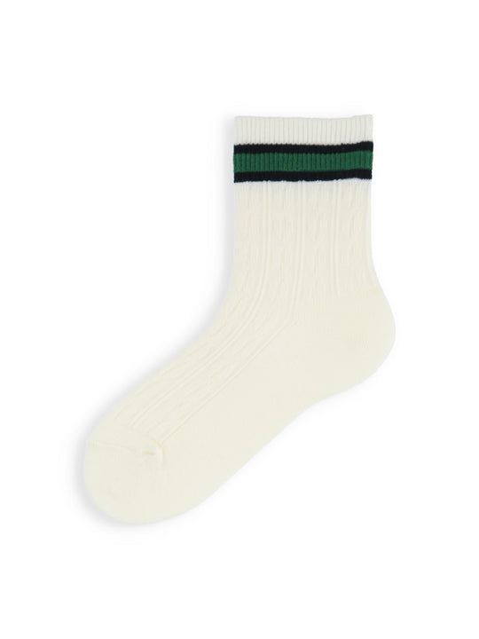 【3足1,485円】キッズ 縄柄サンドイッチラインロークルー / 16-18cm