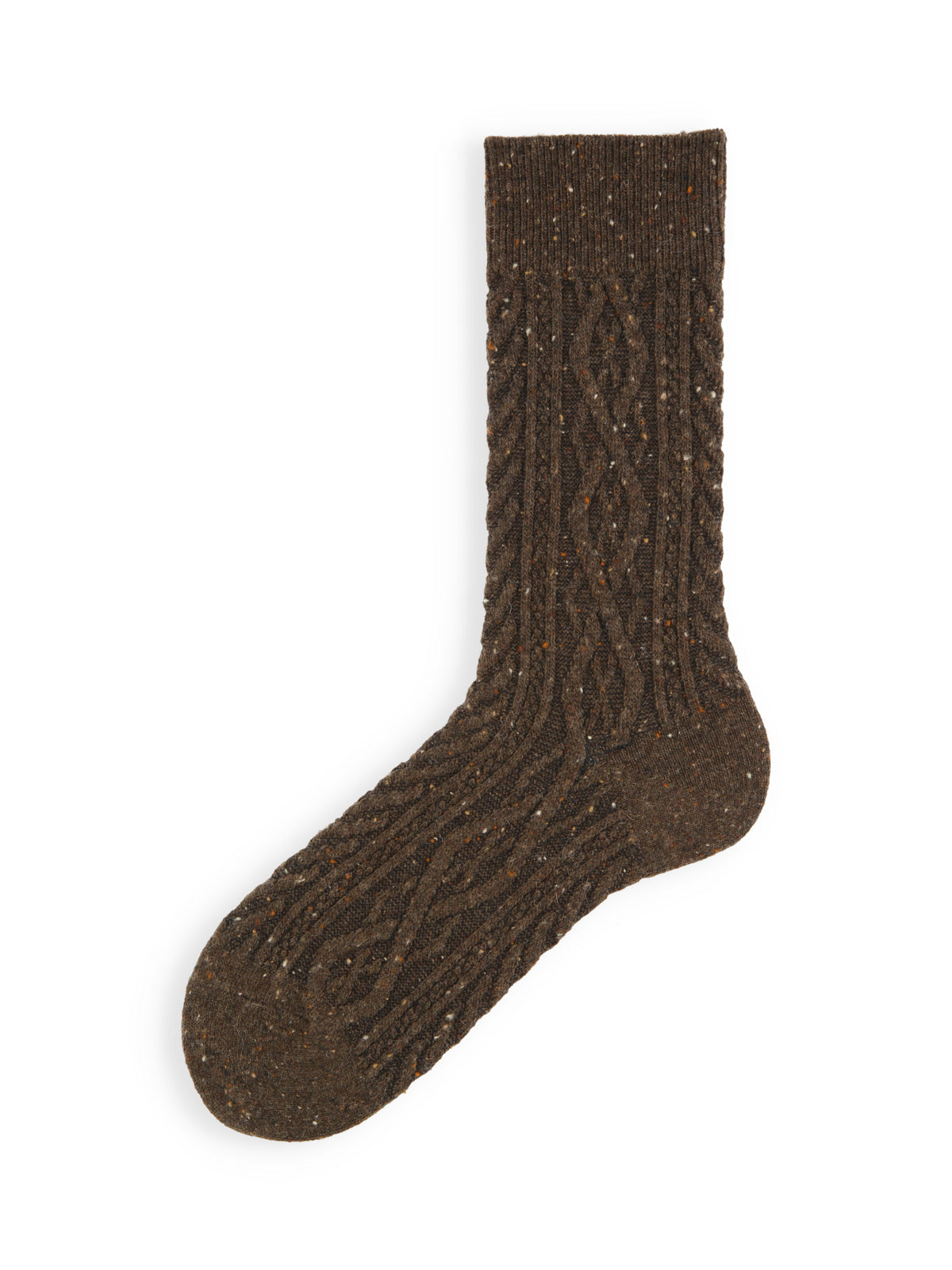 【Tabio MEN】 紡毛アランケーブルソックス(27.0～29.0cm) - コゲチャ