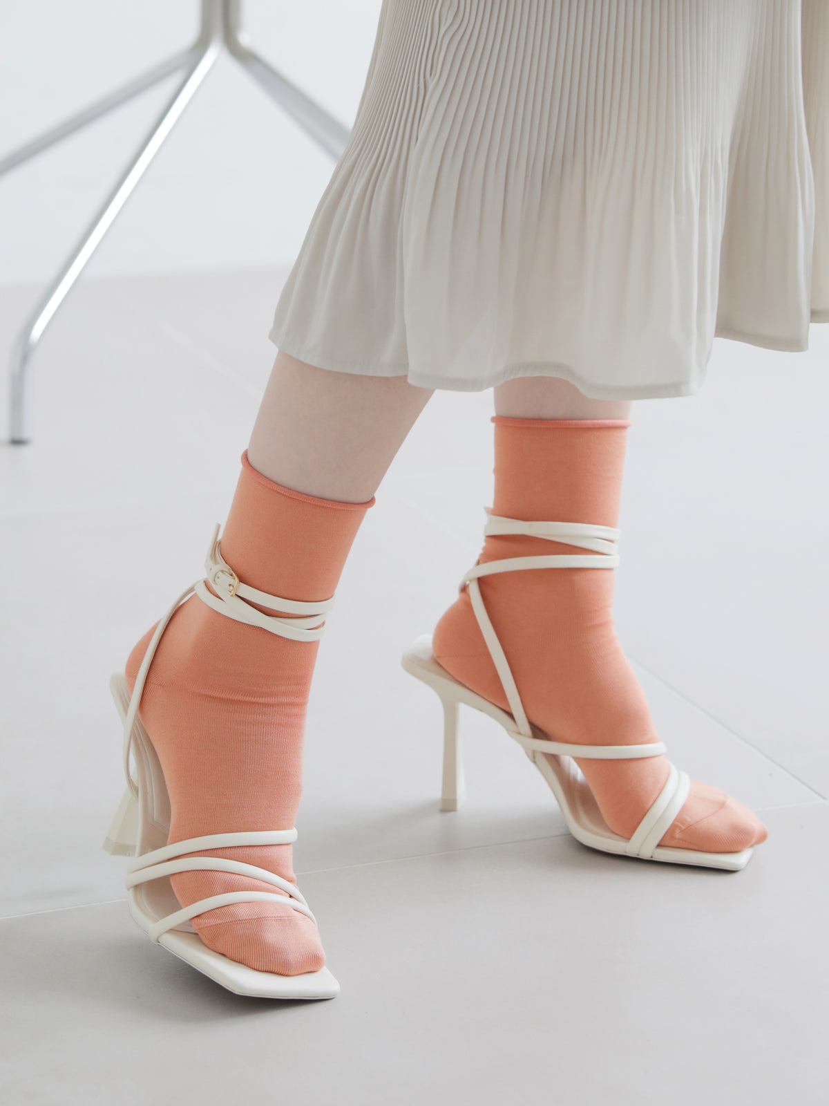 【定番】綿混ロールショートソックス - アプリコット