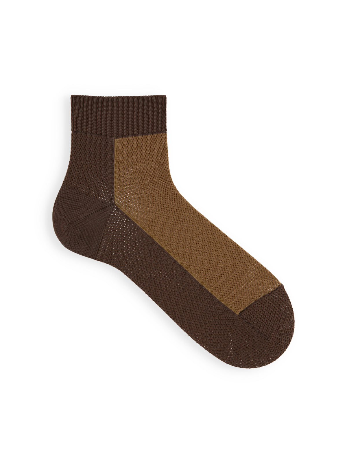 【Tabio MEN】つま先までメッシュバイカラーショートソックス - ブラウン+カラシ