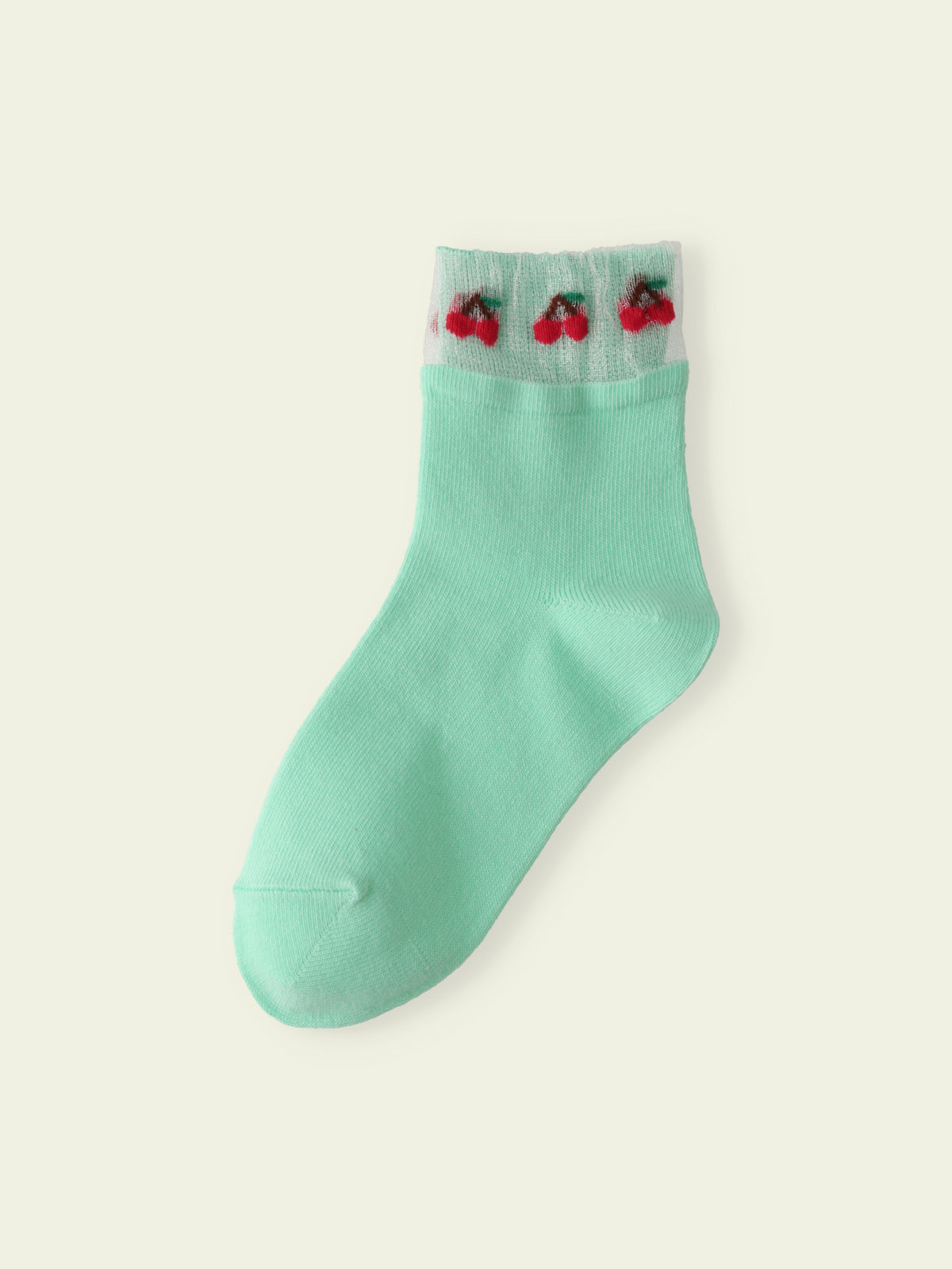 【3足1,485円】キッズ トップチュールフルーツショートソックス / 13-15cm - ミント+サクランボ