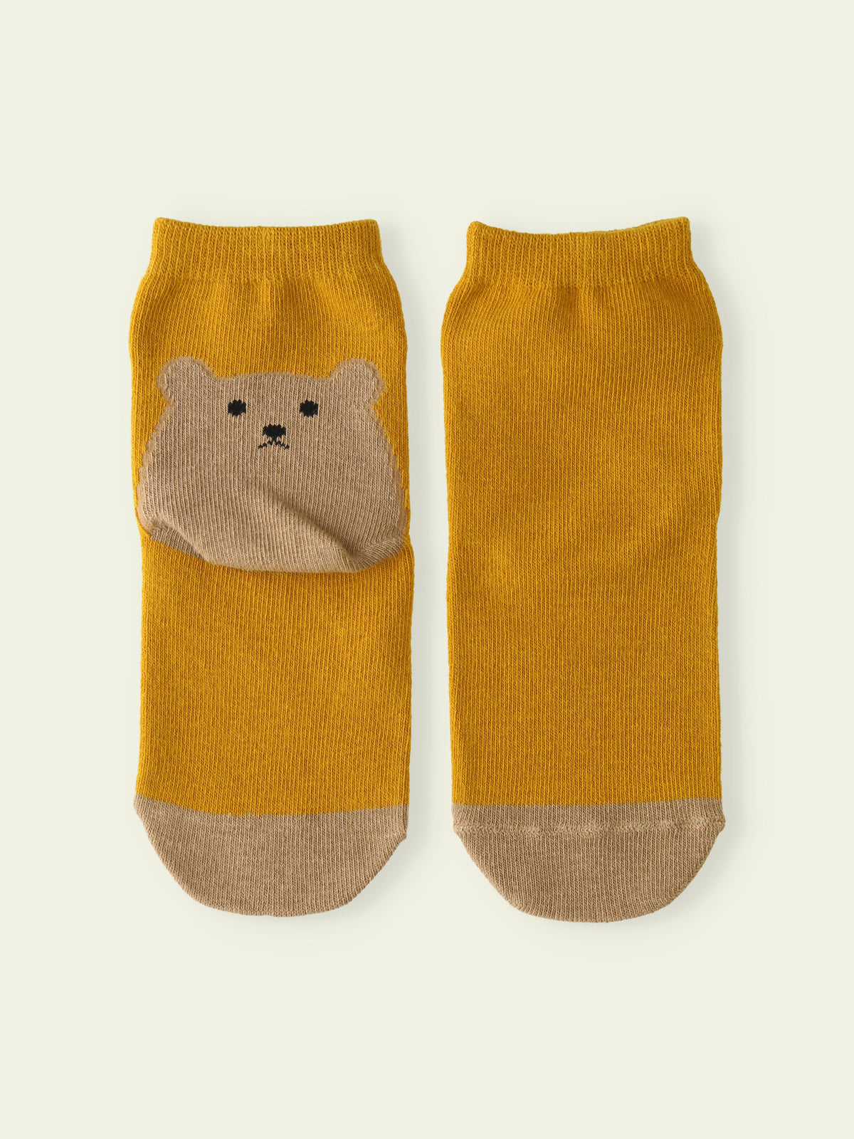 【3足1,485円】キッズ かかとくまショートソックス / 13-15cm - カラシ