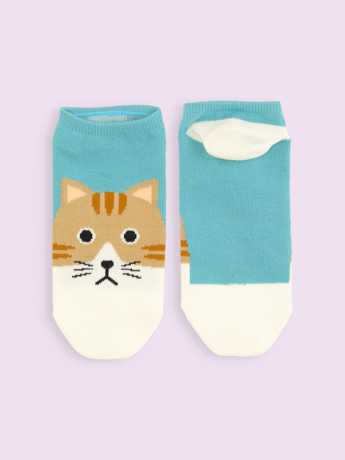 【3足1,485円】動物いろいろスニーカー丈ソックス - サックス+チャトラ